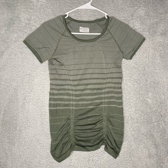 Athleta womens workout top non slip ruched short sleeve striped tight gym Small - Picture 1 of 9